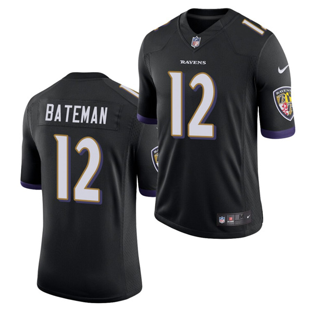 Men's Baltimore Ravens #12 Rashod Bateman Black NFL 2021 Draft Vapor Untouchable Limited Stitched Jersey Men's Baltimore Ravens #12 Rashod Bateman Black NFL 2021 Draft Vapor Untouchable Limited Stitched Jersey
